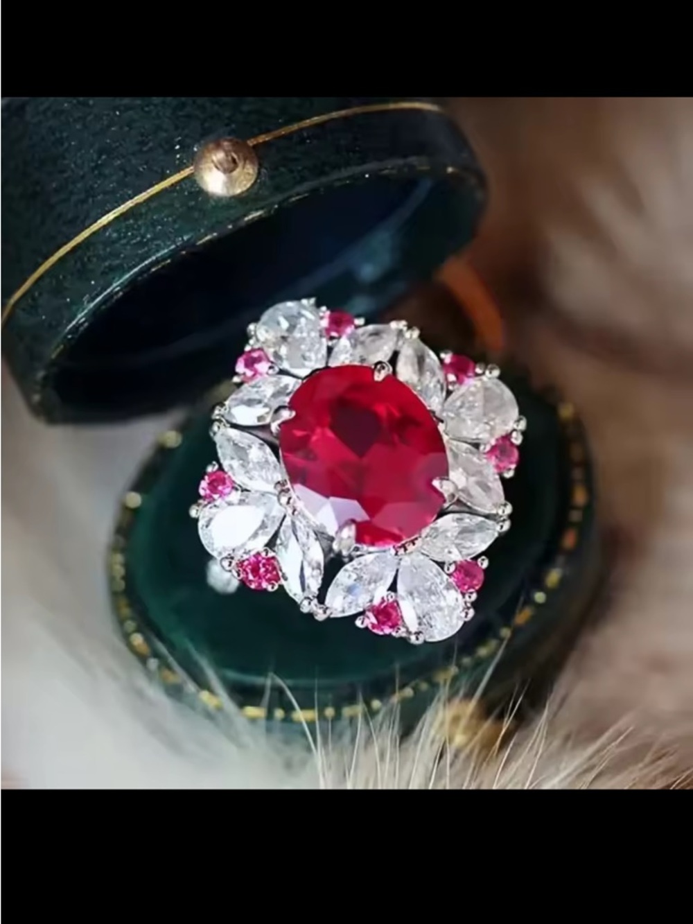 Elegant Red Crystal Cluster Cocktail Ring - Women's Jewelry